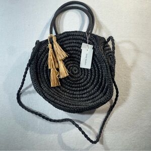 Straw Studios Black and Tan Round Shoulder Bag